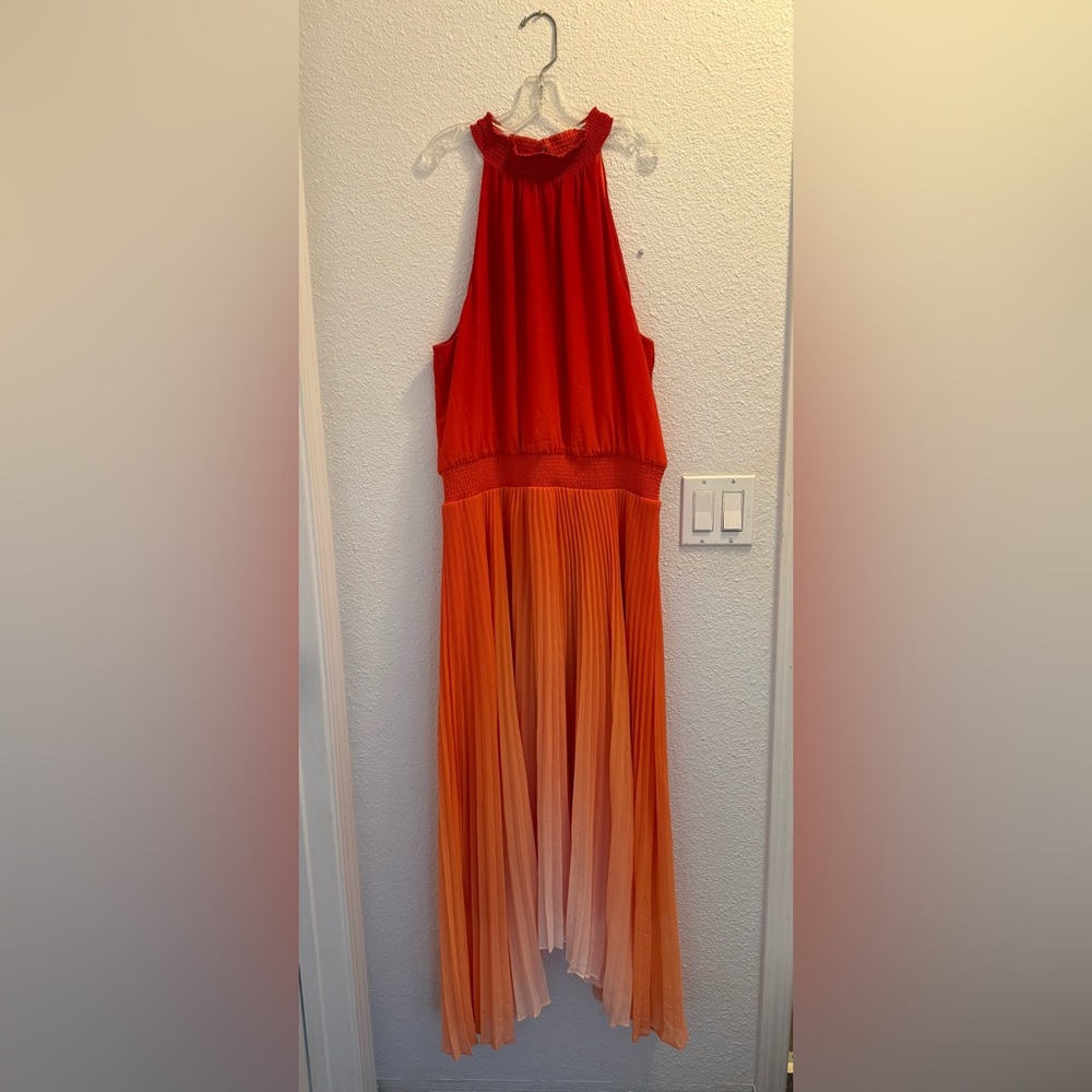 White House Black Market Red to Peach Ombre Halter High-Low Dress - Picture 3 of 9